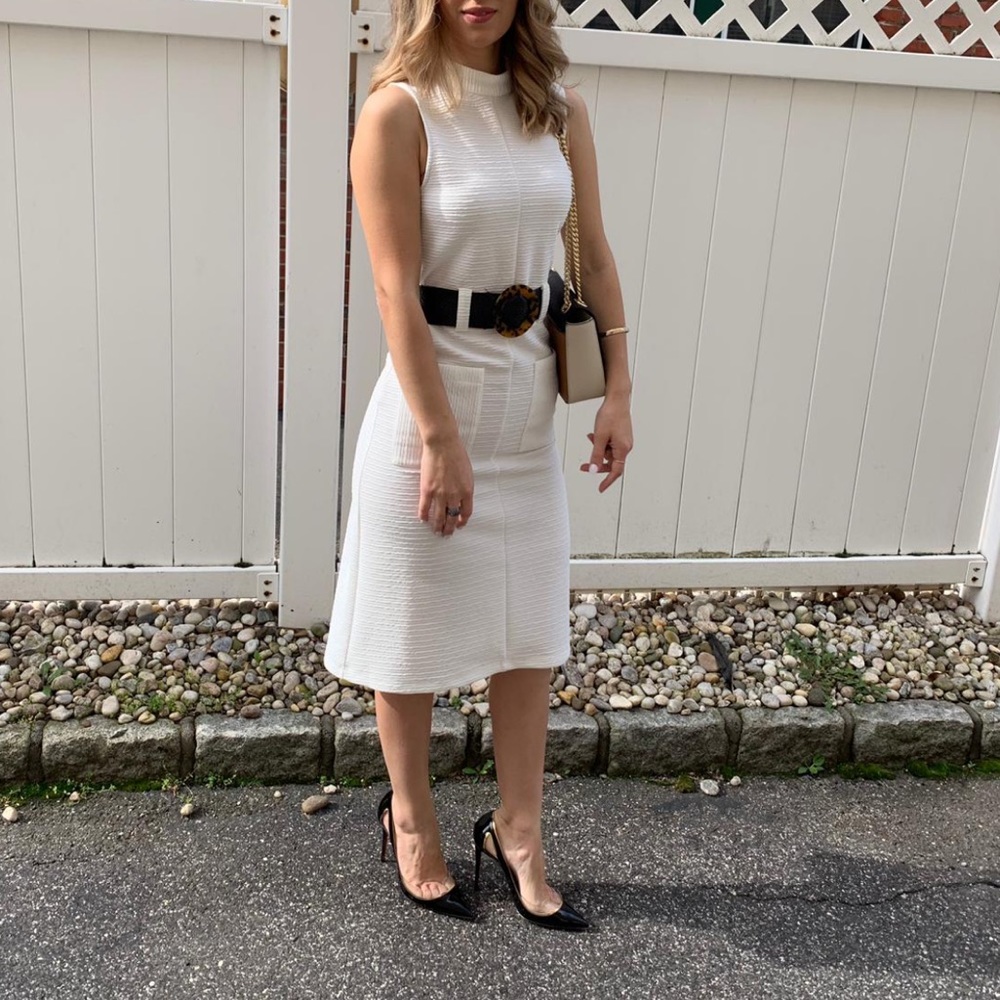 White dress with black belt